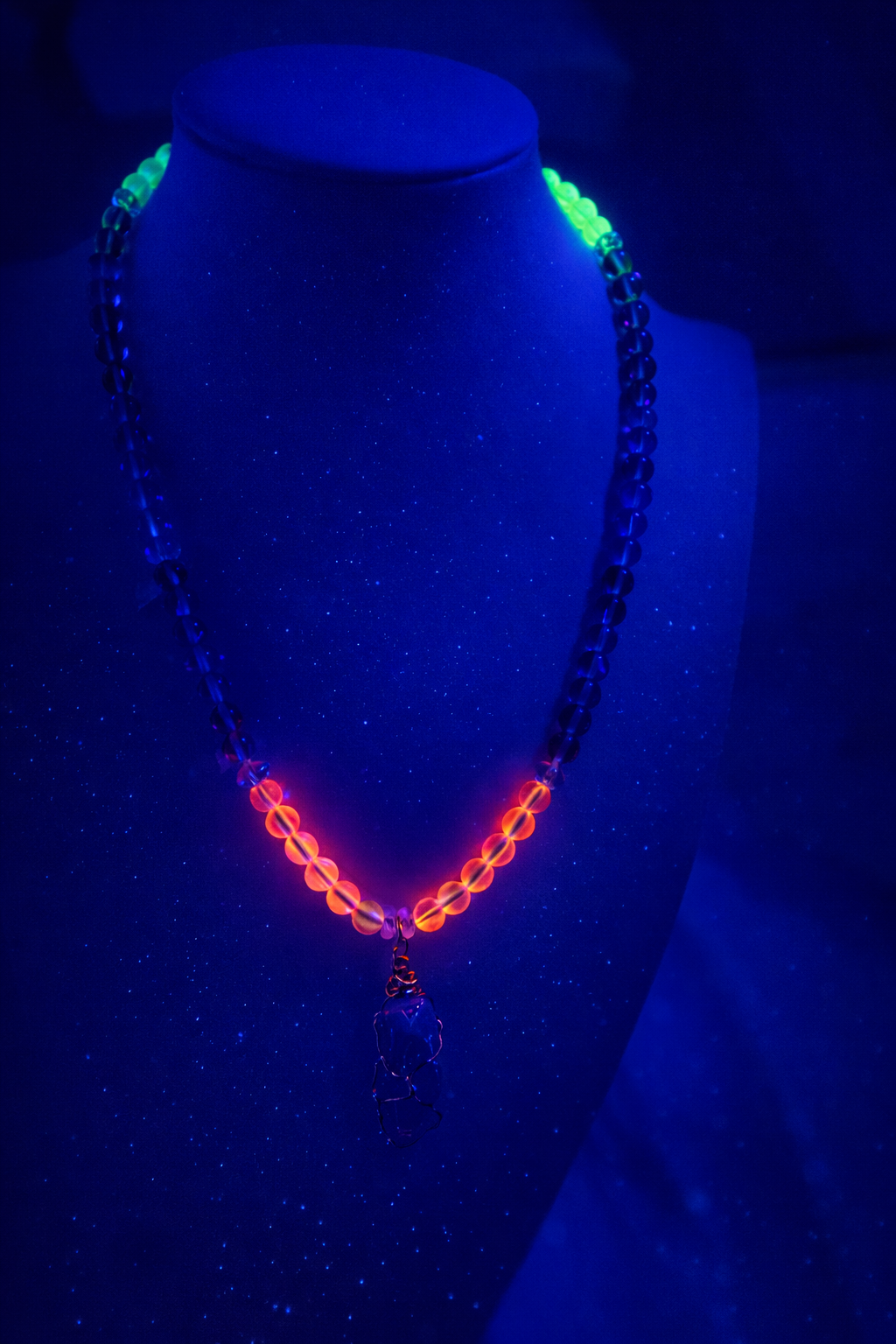 Aura quartz gemstone necklace with Aqua wrapped pendant