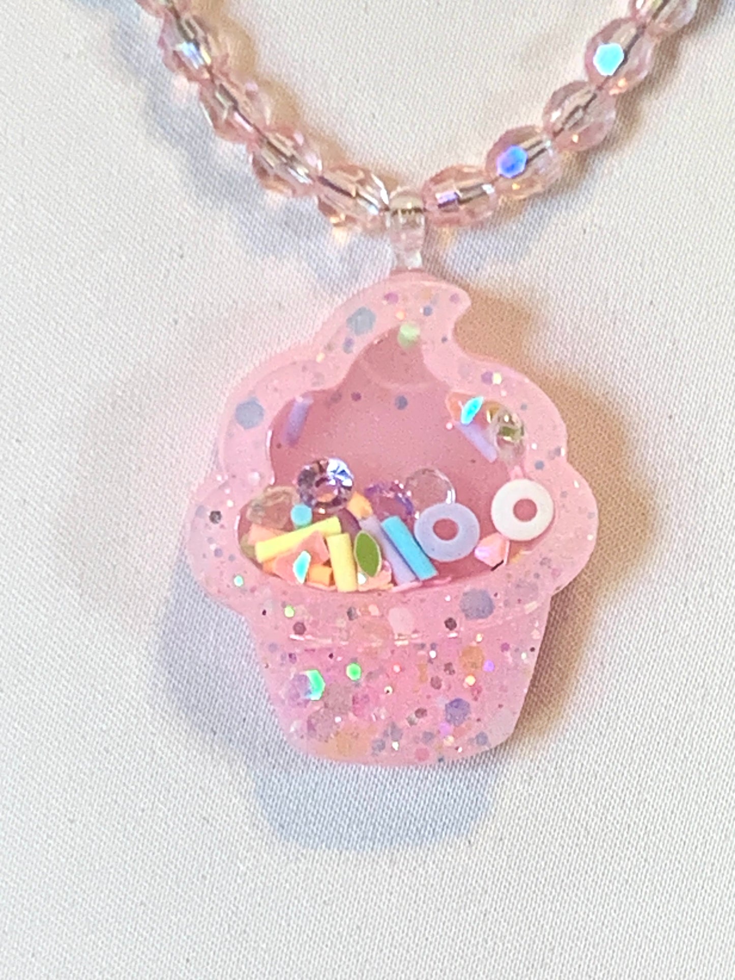 Kawaii Pink Cupcake Shaker Necklace