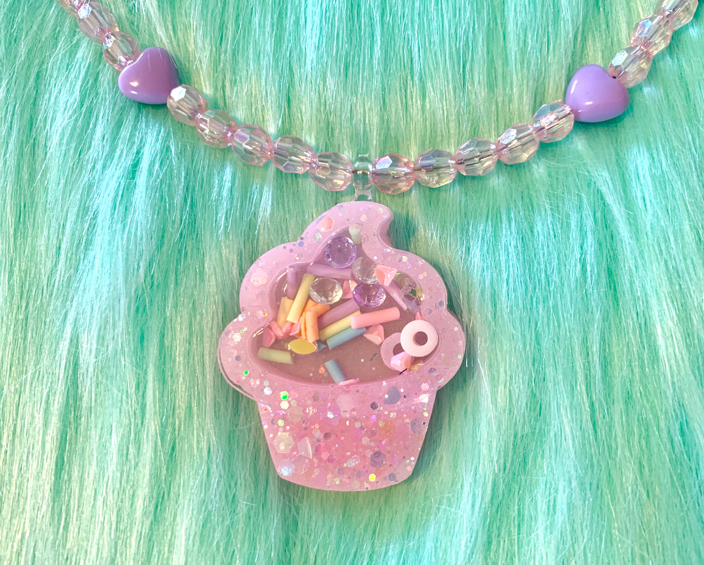 Kawaii Pink Cupcake Shaker Necklace