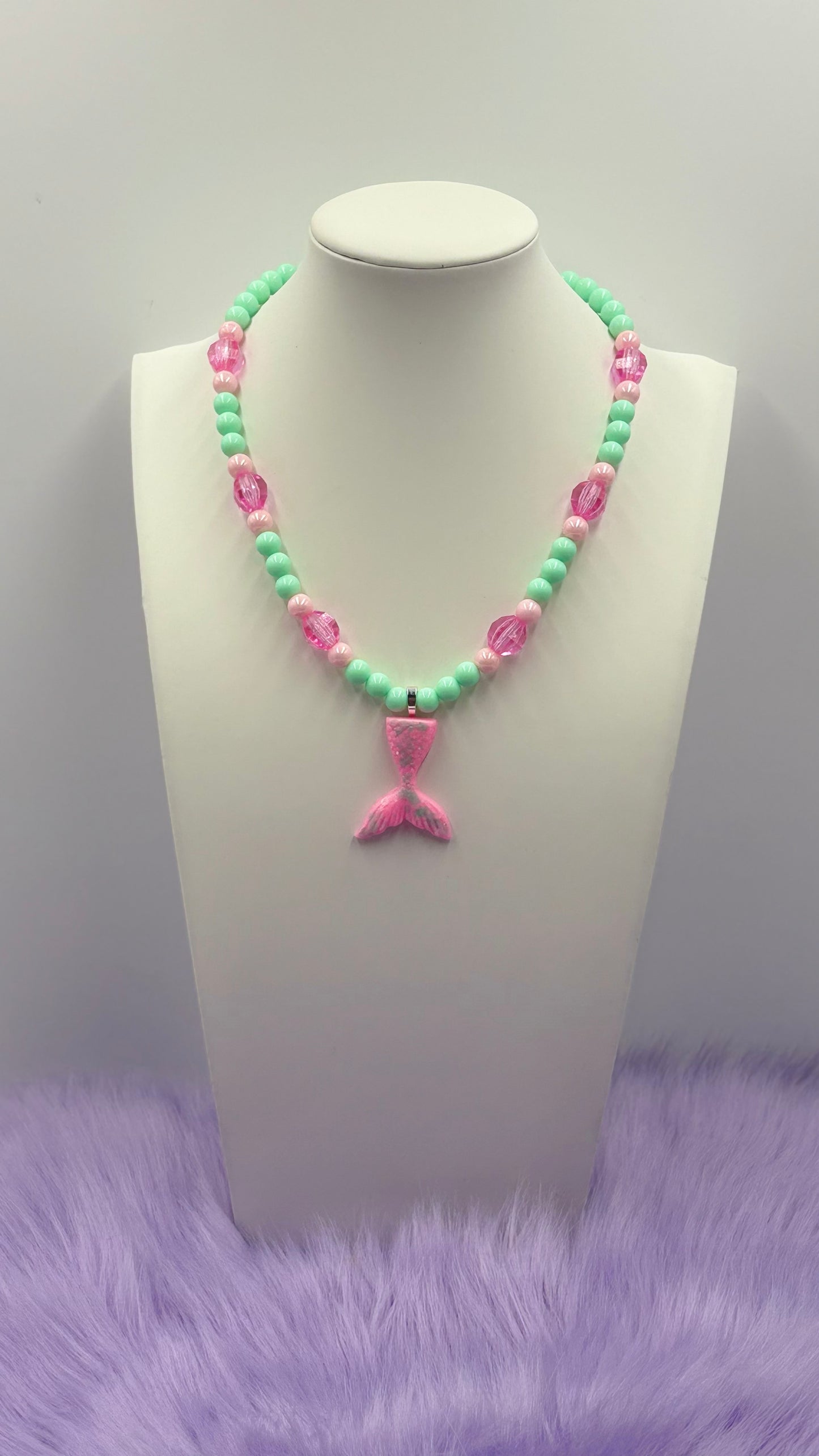 Pink Pastel Mermaid Tail Glow in the Dark Necklace
