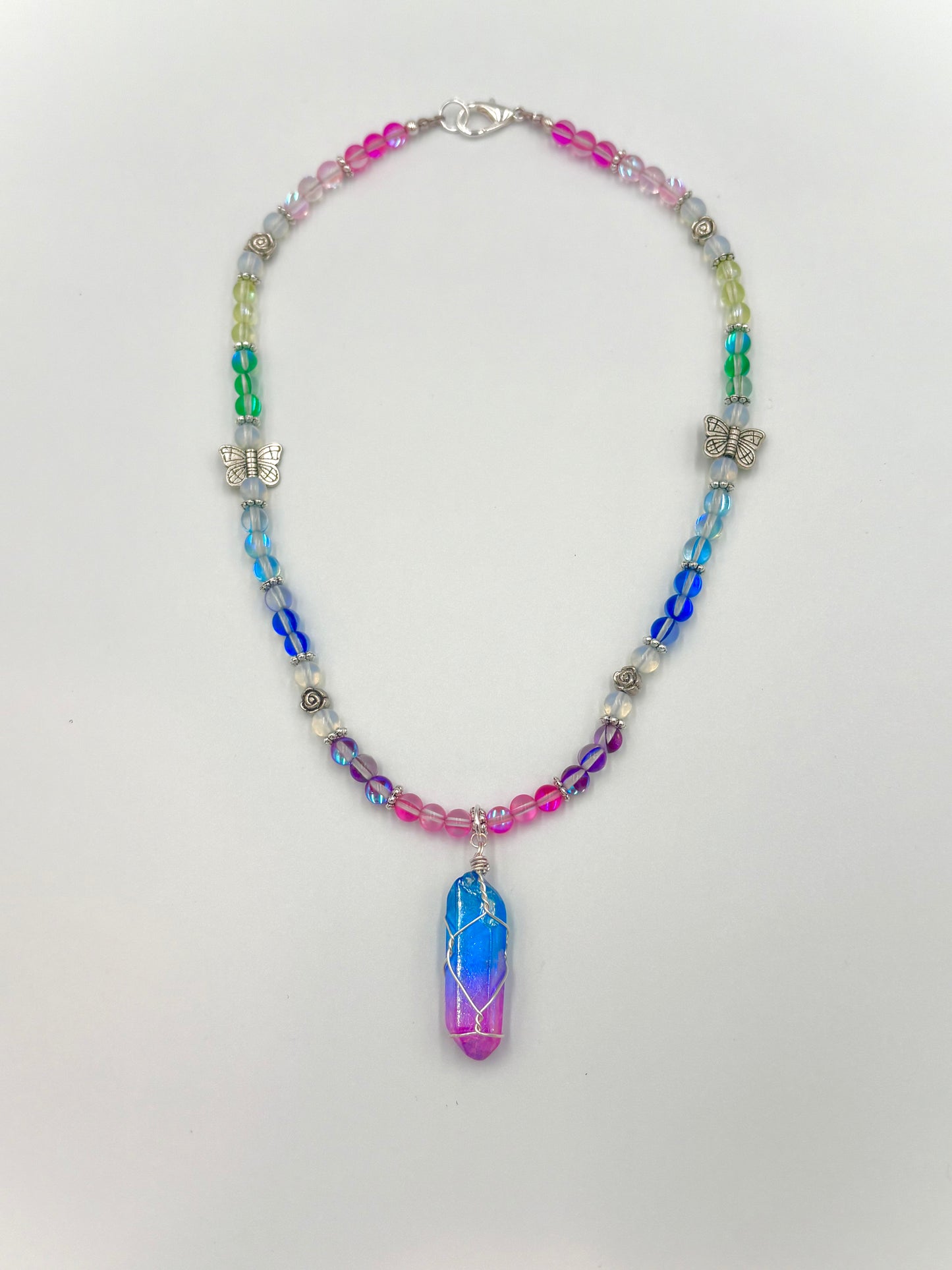 Rainbow Aura Quartz Necklace with Point