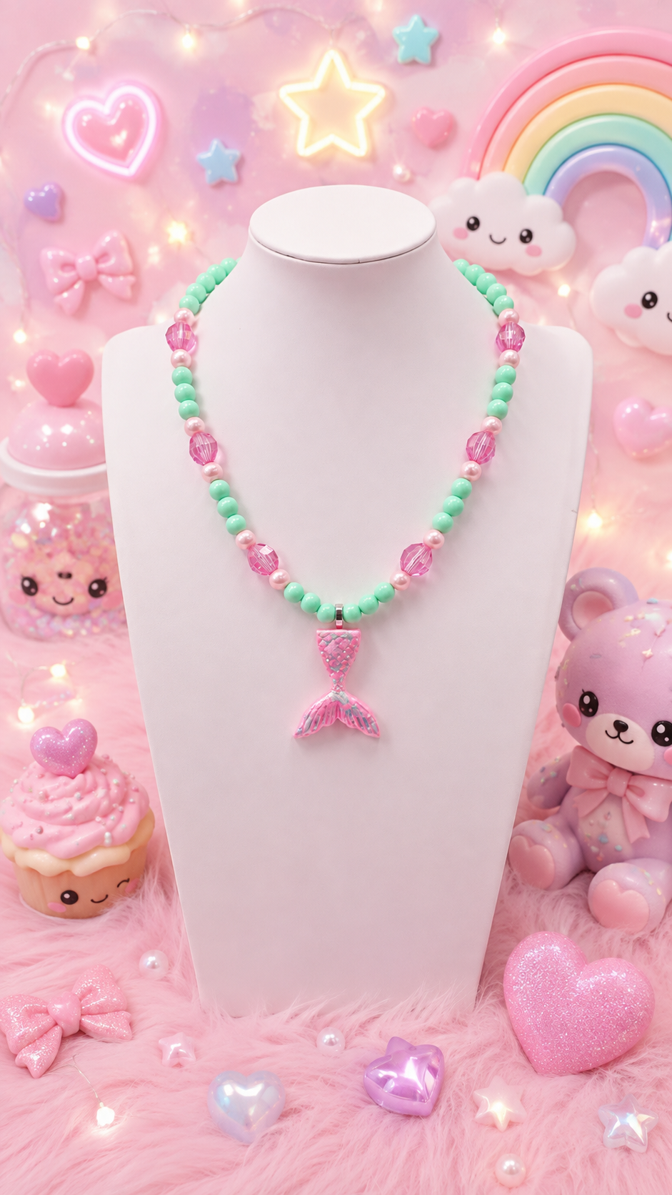 Pink Pastel Mermaid Tail Glow in the Dark Necklace