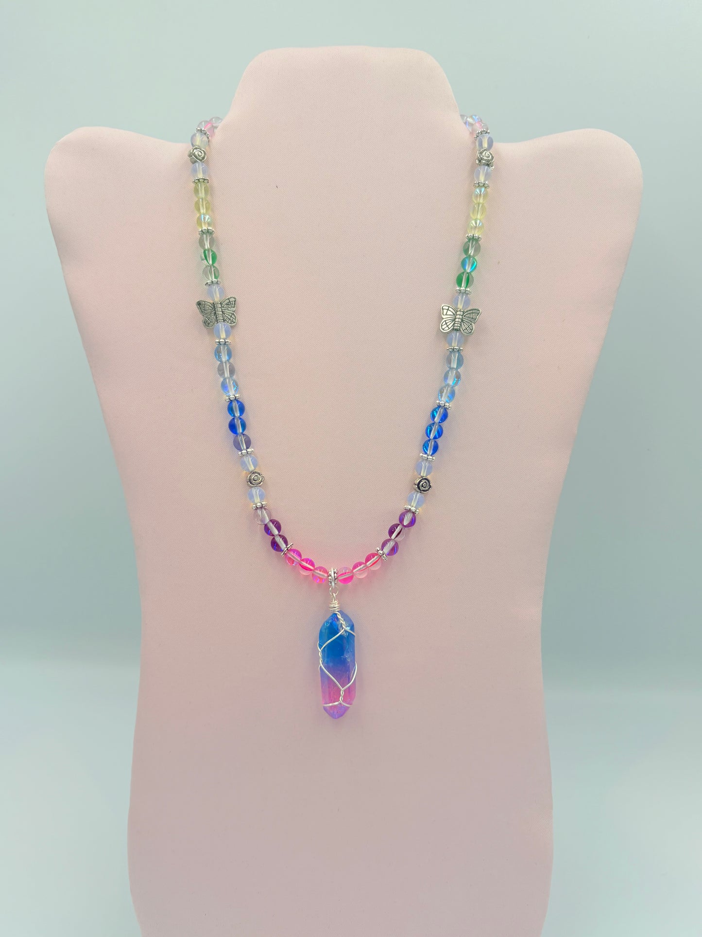Rainbow Aura Quartz Necklace with Point