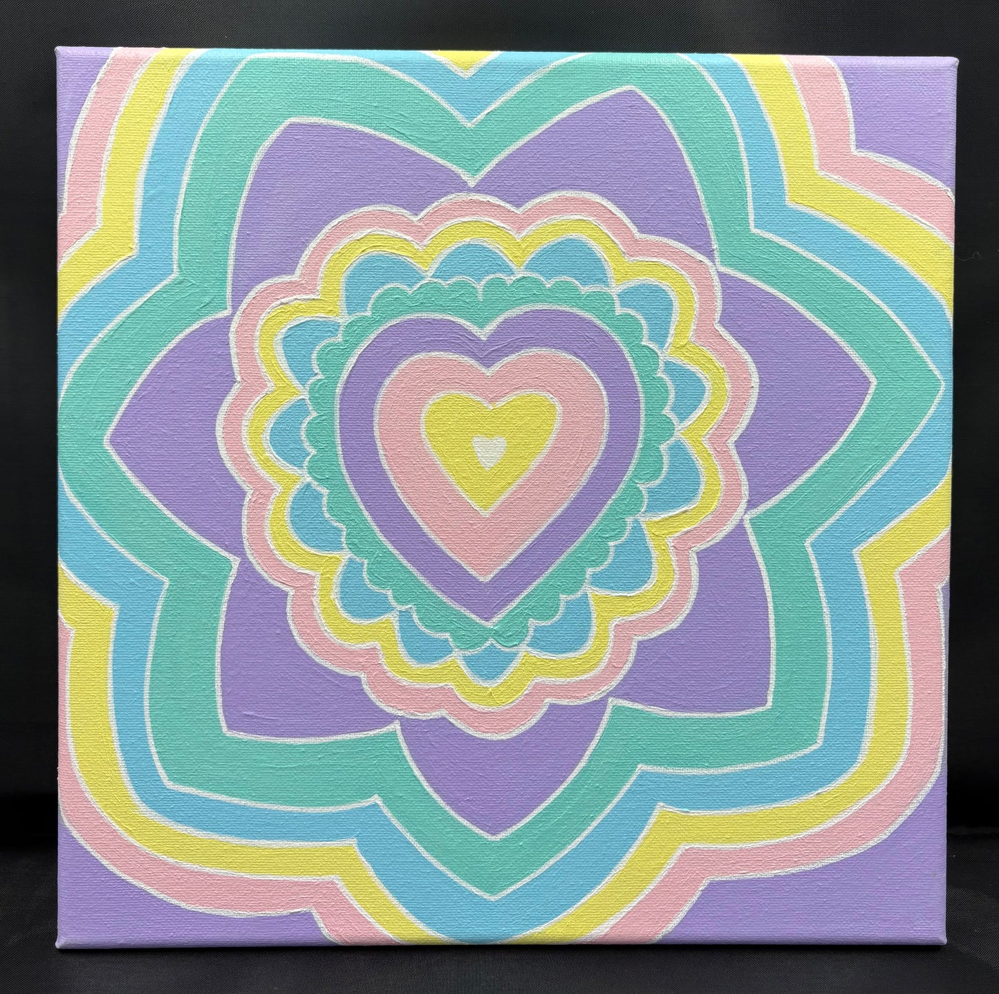 Radiant Heart Mandala | Original Acrylic Painting | 12×12 Canvas
