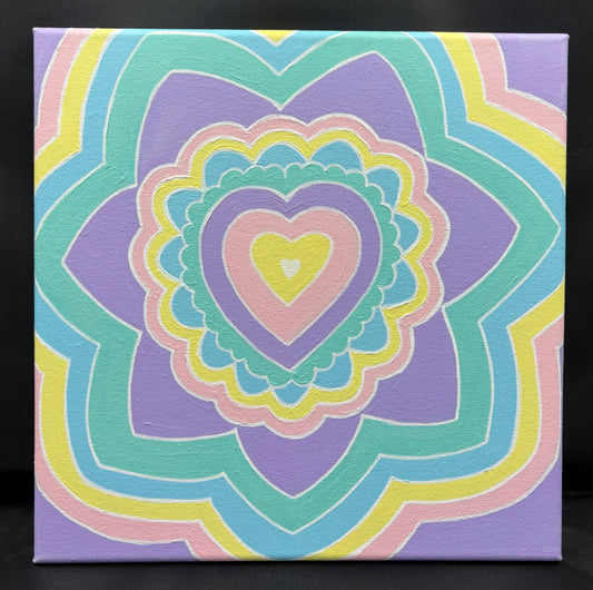 Radiant Heart Mandala | Original Acrylic Painting | 12×12 Canvas