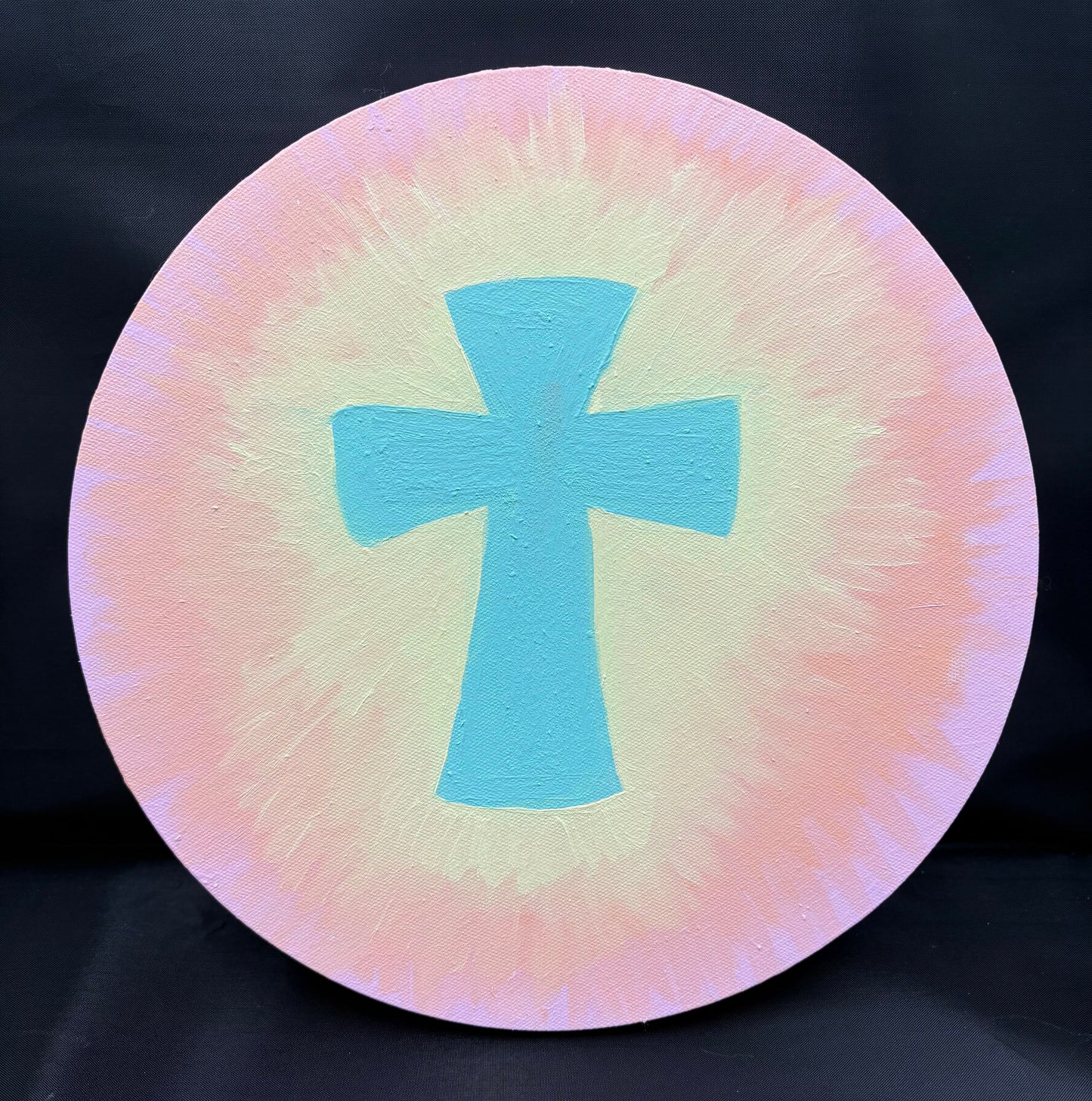Radiant Cross | Original Painting | 12" Round Canvas