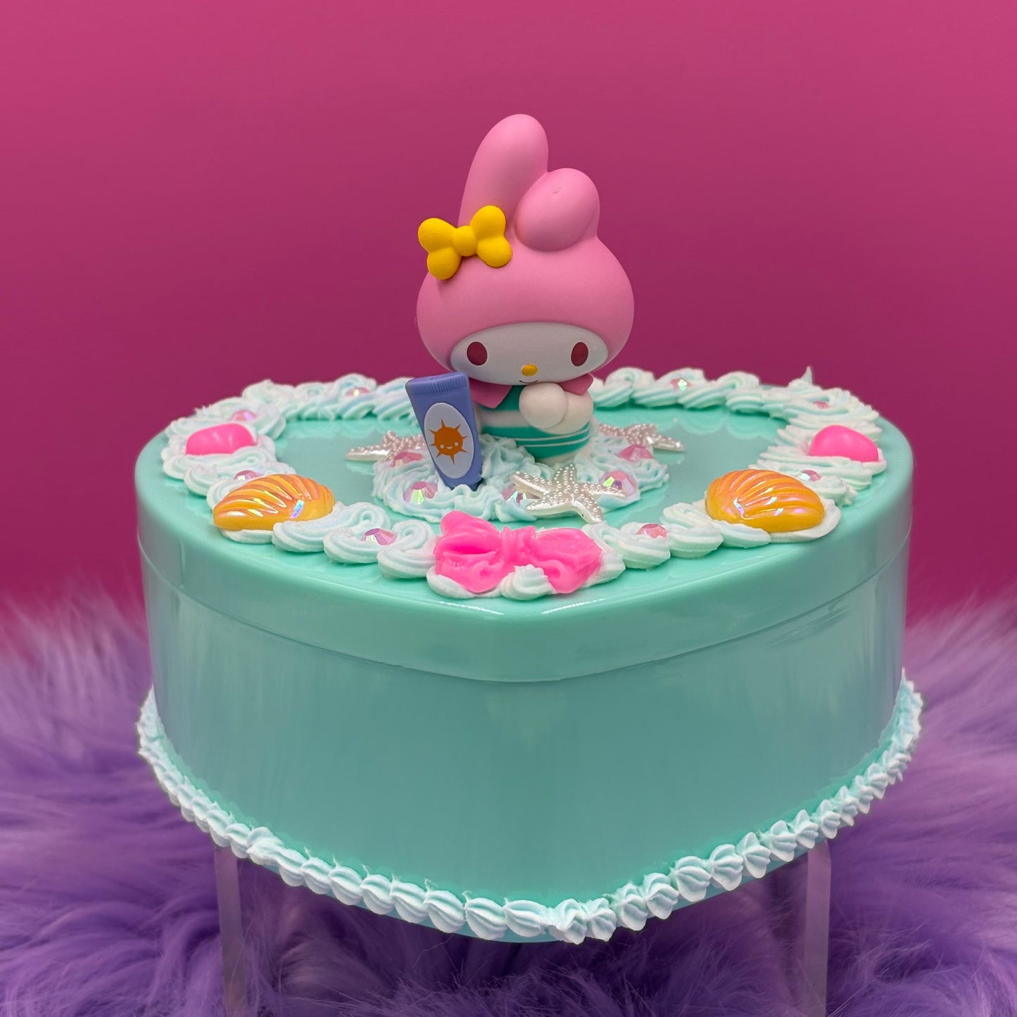Beach Time Bunny Whipped Decoden Jewelry Box | Glow in the Dark | Kawaii Organizer