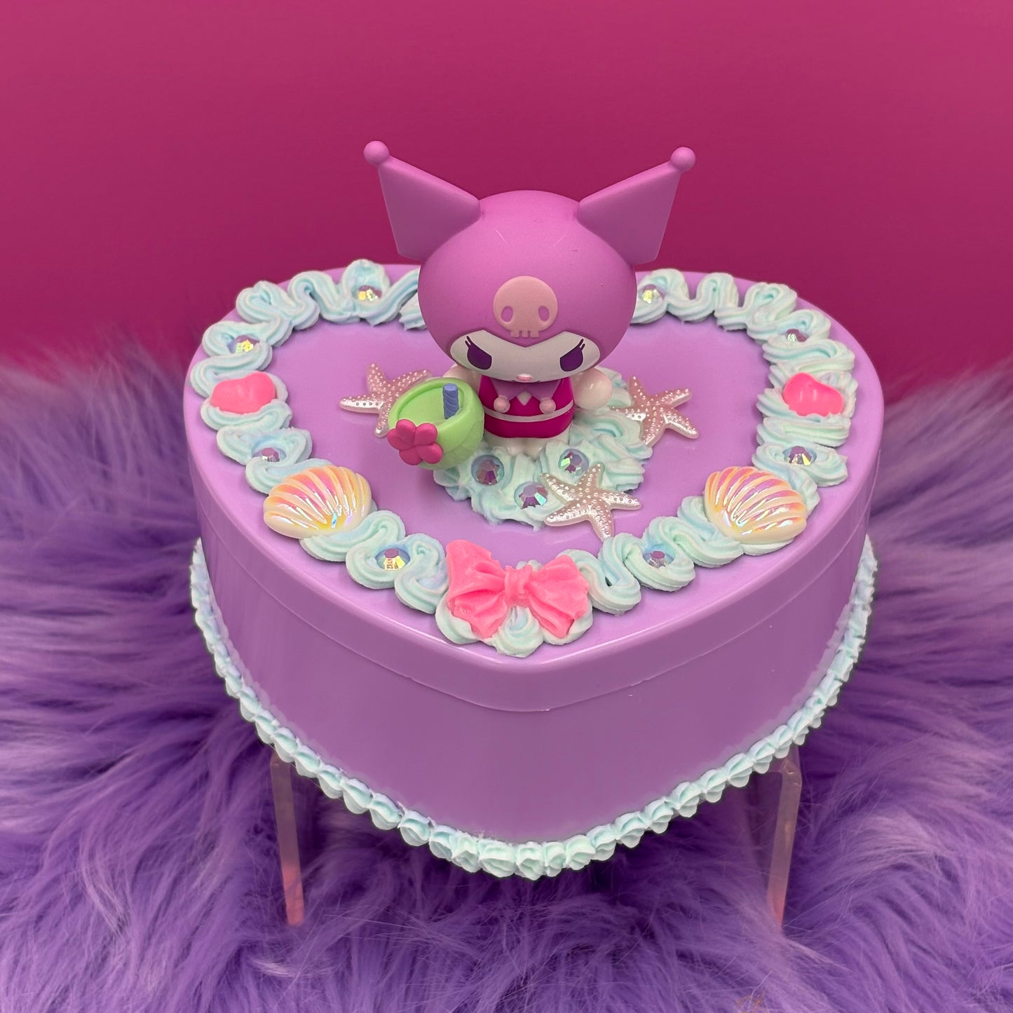 Beach Time Purple Bunny Whipped Decoden Jewelry Box | Glow in the Dark | Kawaii Organizer