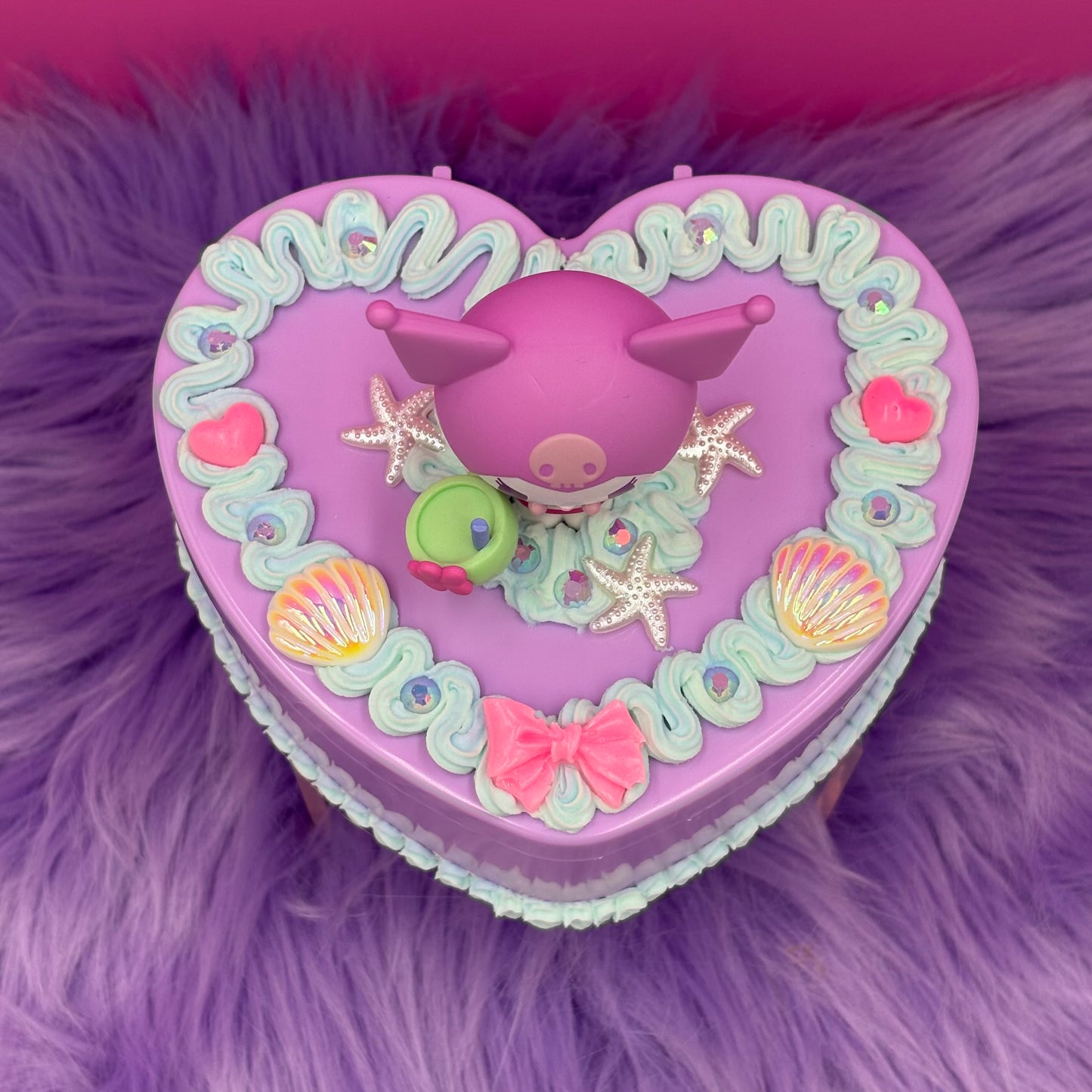 Beach Time Purple Bunny Whipped Decoden Jewelry Box | Glow in the Dark | Kawaii Organizer