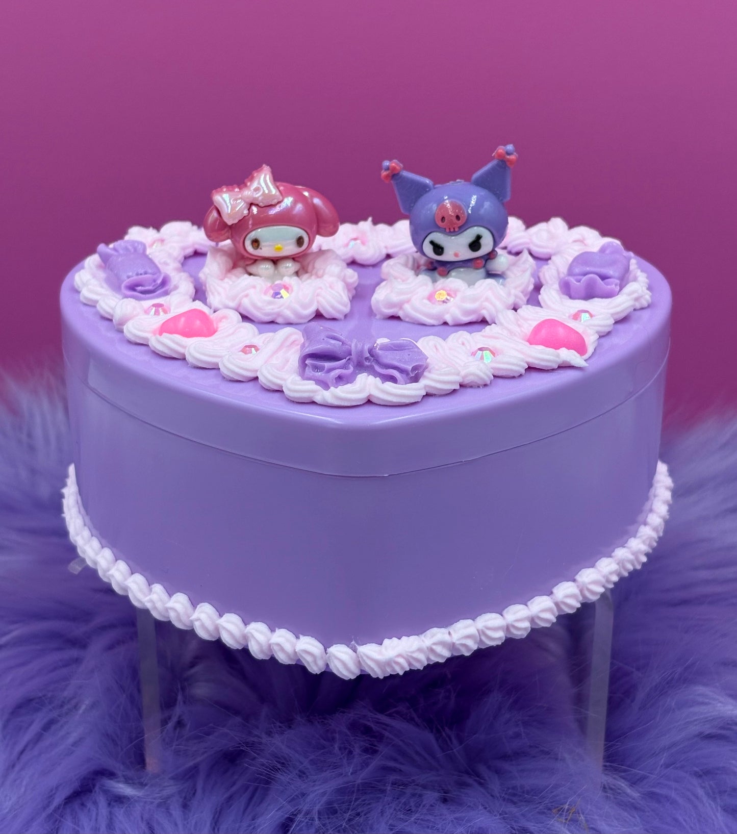 Sweet Best Friends Whipped Decoden Heart Jewelry Box – Handmade Kawaii Mirror Storage Box