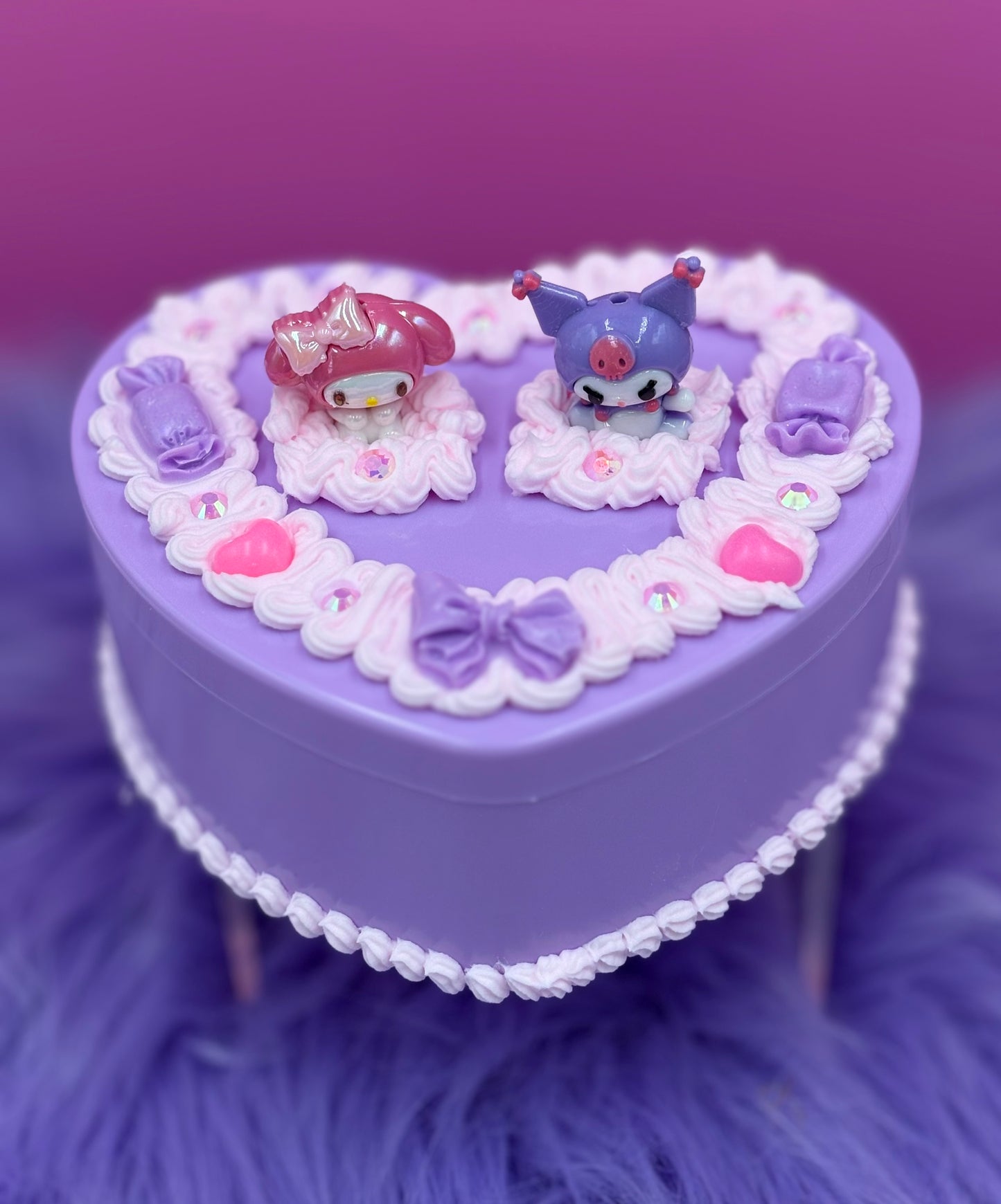 Sweet Best Friends Whipped Decoden Heart Jewelry Box – Handmade Kawaii Mirror Storage Box