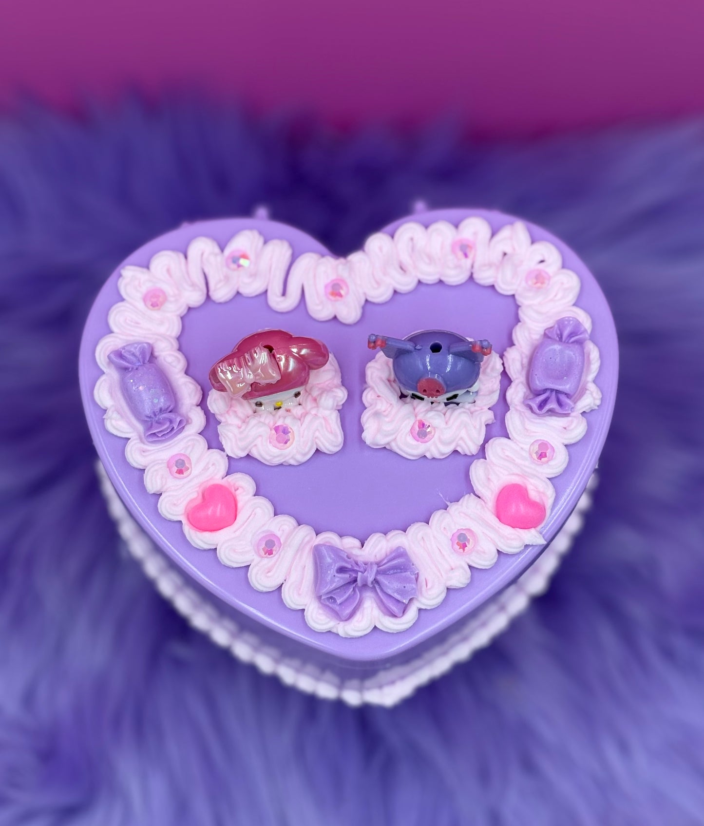 Sweet Best Friends Whipped Decoden Heart Jewelry Box – Handmade Kawaii Mirror Storage Box