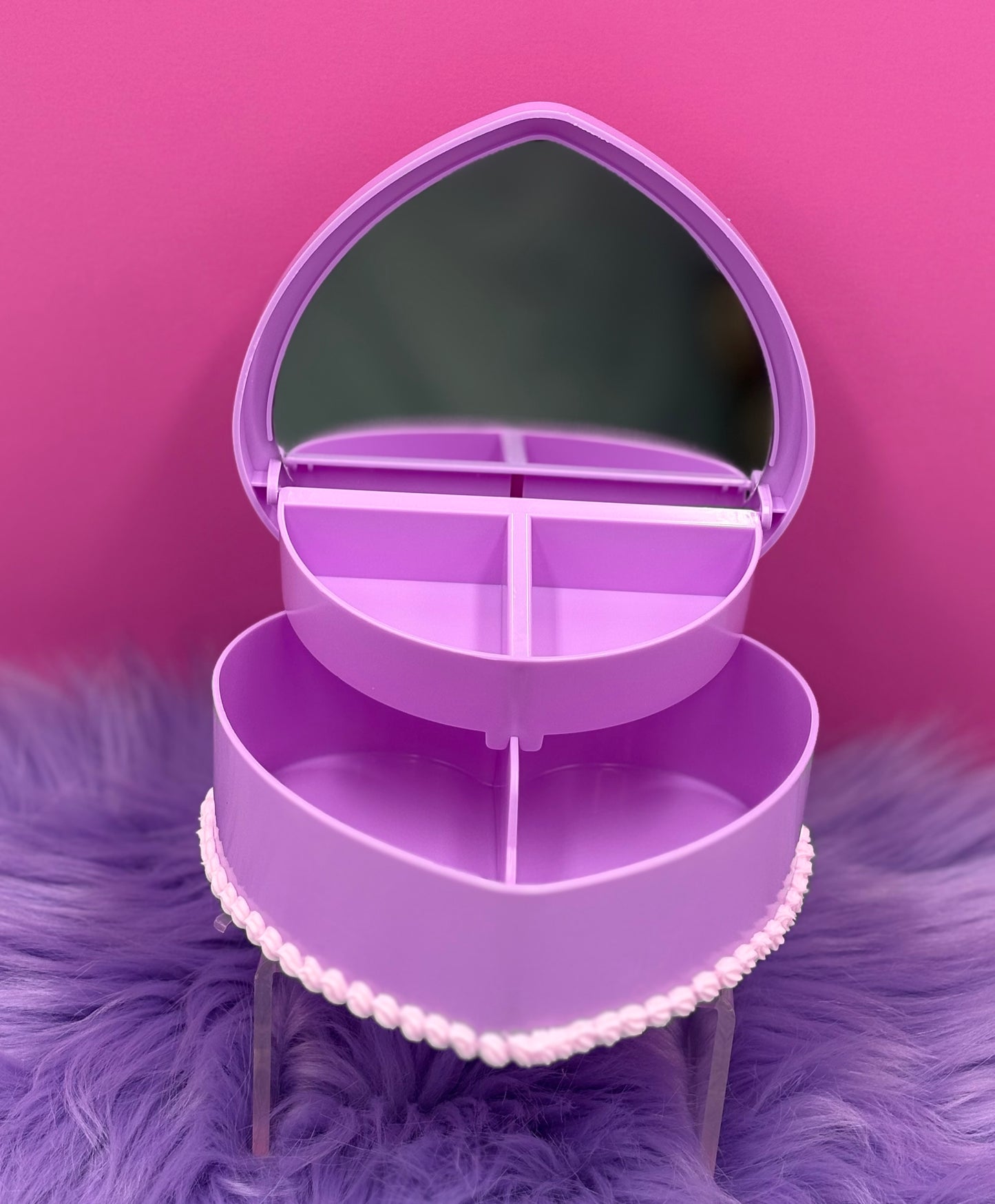 Sweet Best Friends Whipped Decoden Heart Jewelry Box – Handmade Kawaii Mirror Storage Box