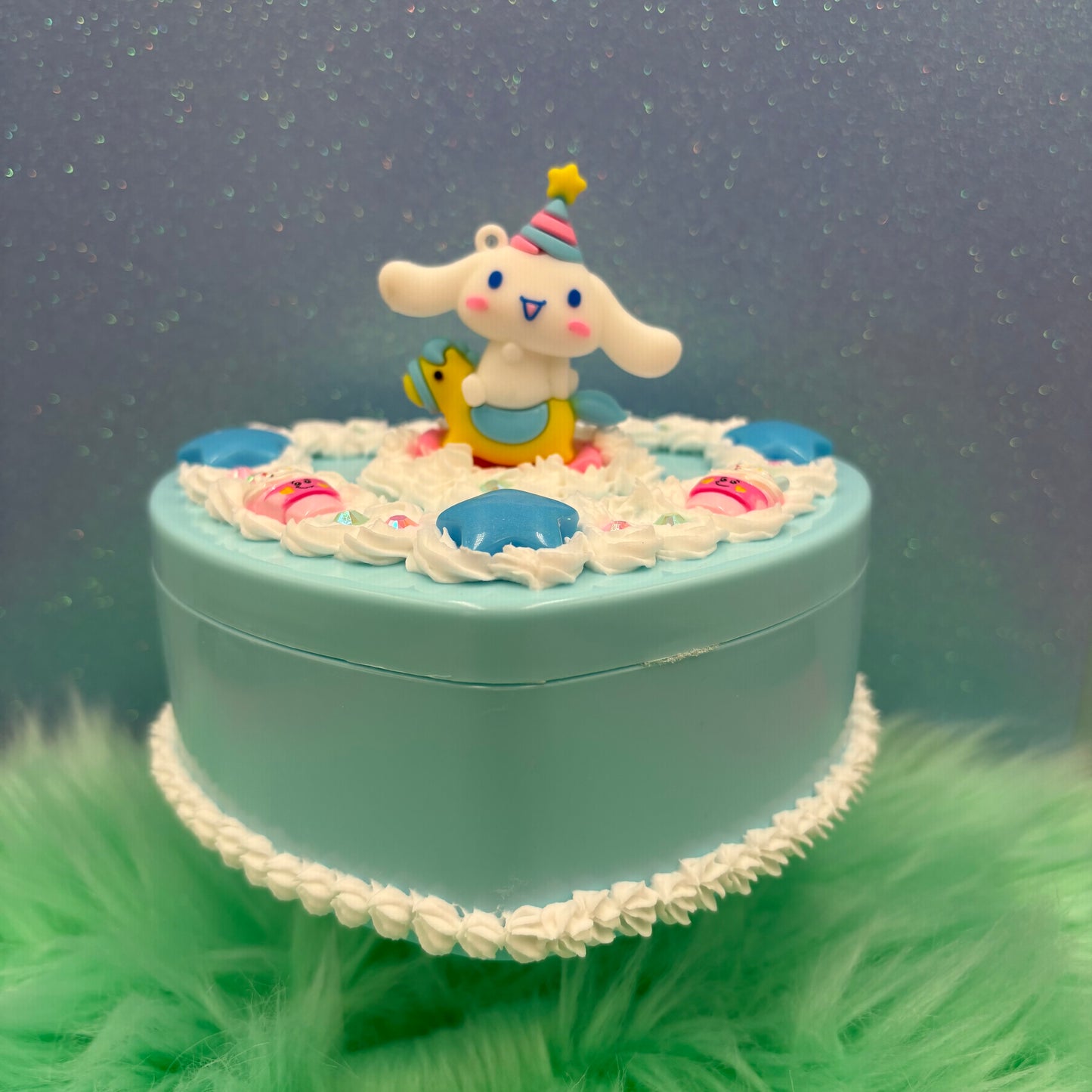 Party Puppy Whipped Decoden Heart Jewelry Box – Handmade Kawaii Mirror Storage Box