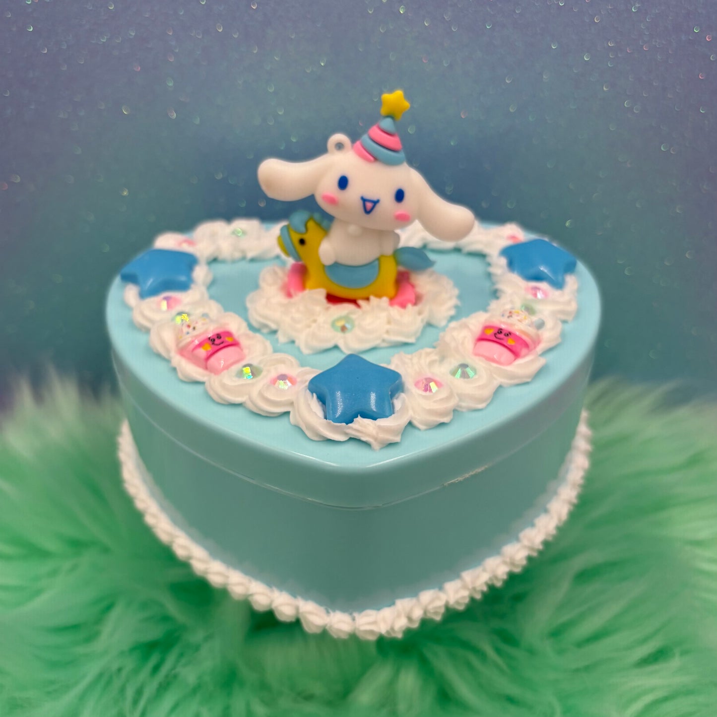 Party Puppy Whipped Decoden Heart Jewelry Box – Handmade Kawaii Mirror Storage Box