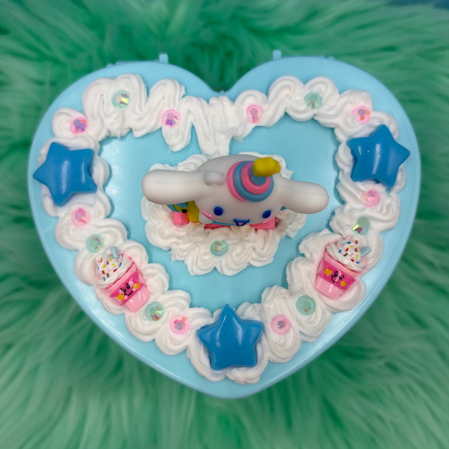 Party Puppy Whipped Decoden Heart Jewelry Box – Handmade Kawaii Mirror Storage Box