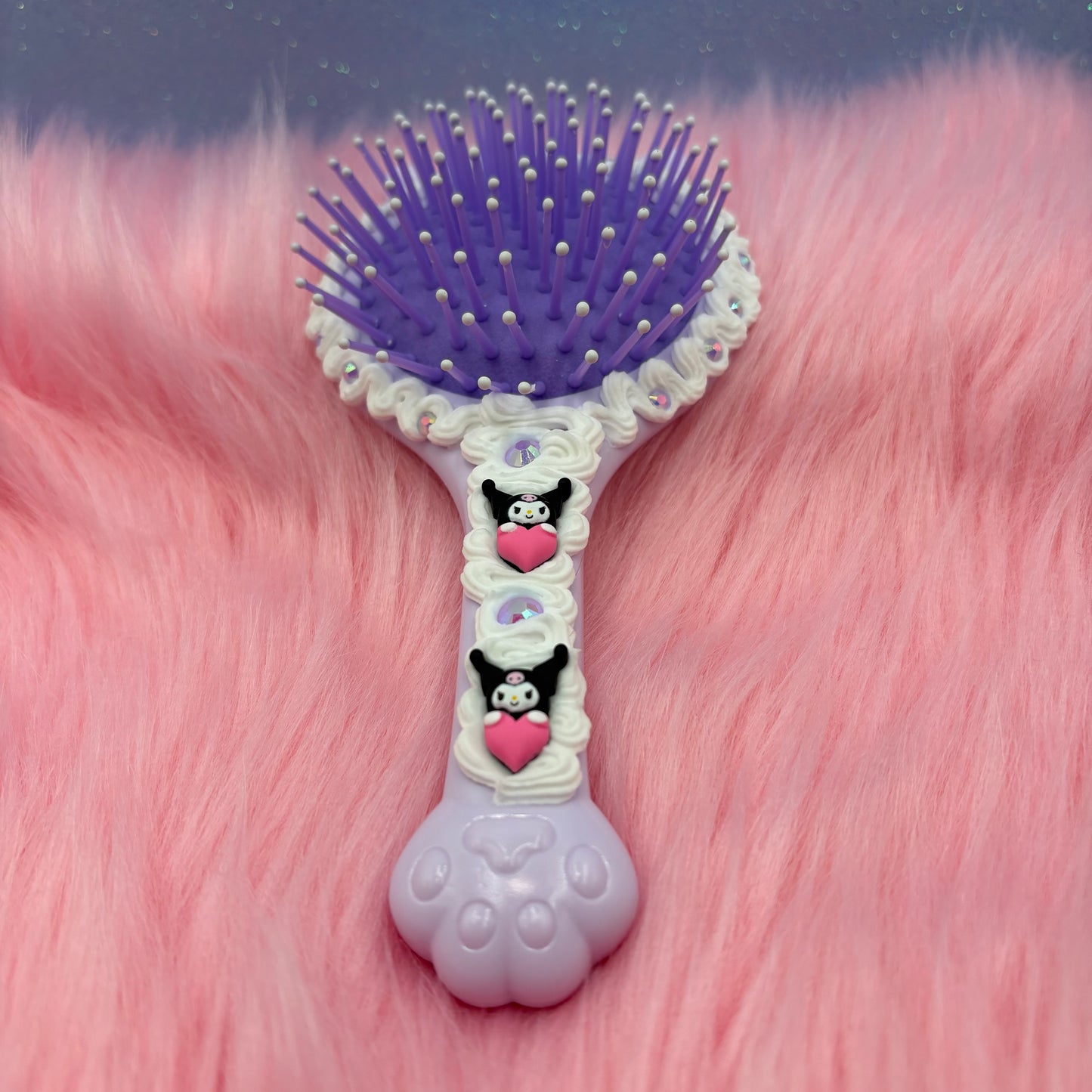 Kawaii Purple Bunny Whipped Decoden Mirror Hair Brush