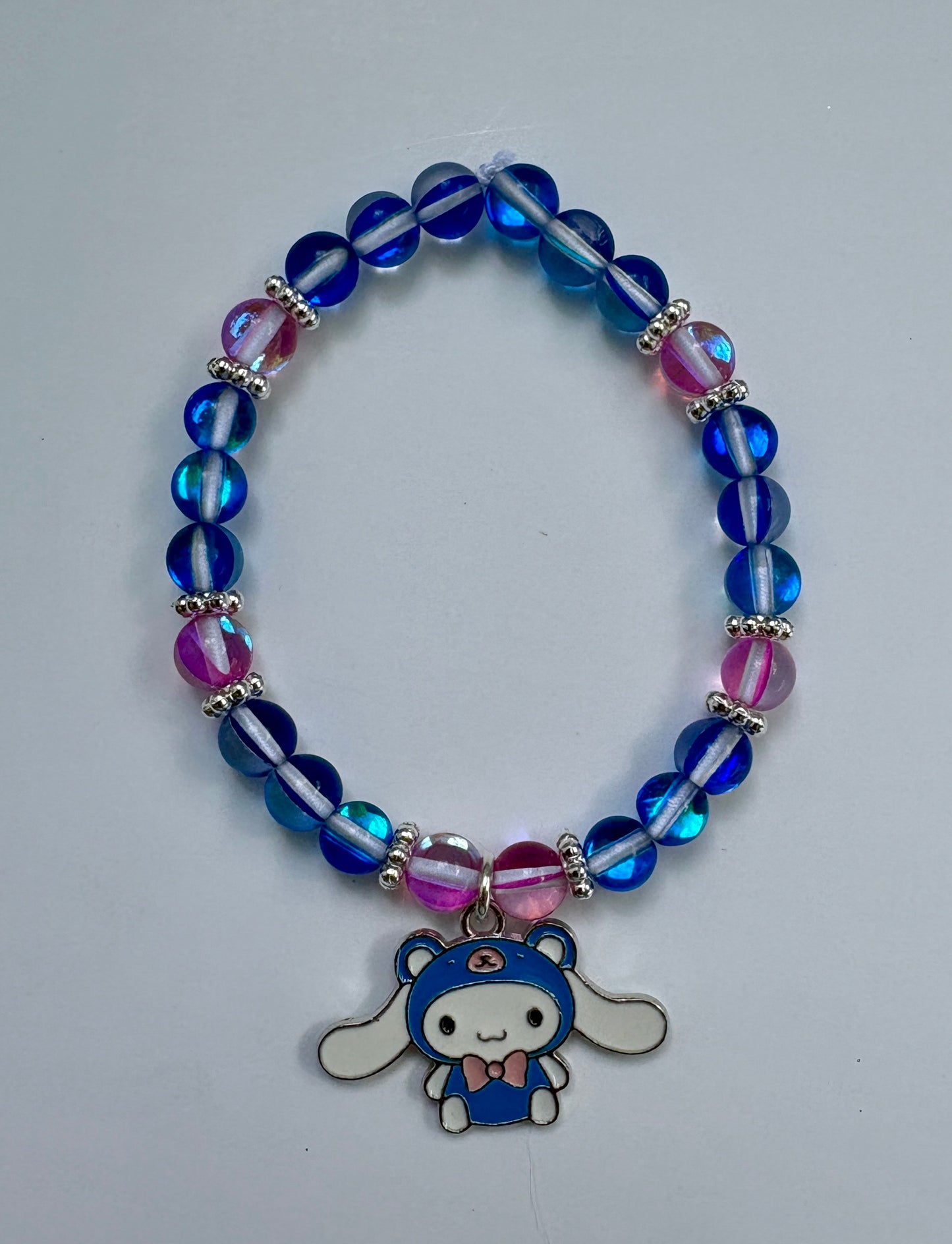 Blue & Pink Aura Quartz Kawaii Puppy Bracelet