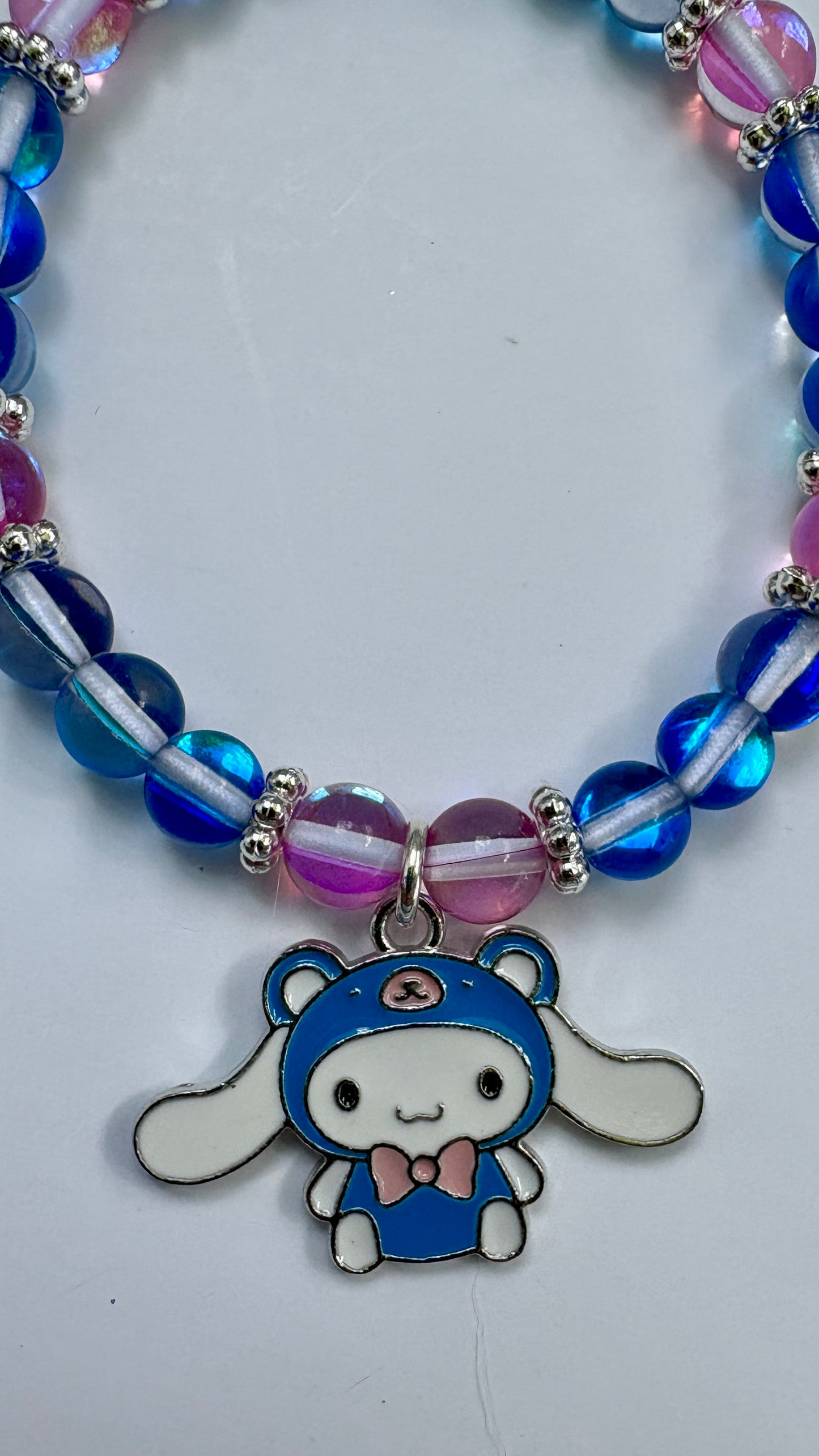 Blue & Pink Aura Quartz Kawaii Puppy Bracelet