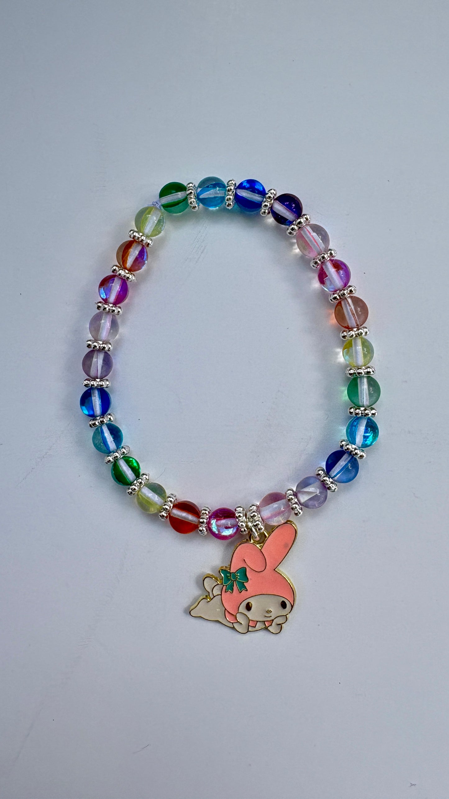 Rainbow Aura Quartz Kawaii Charm Bracelet
