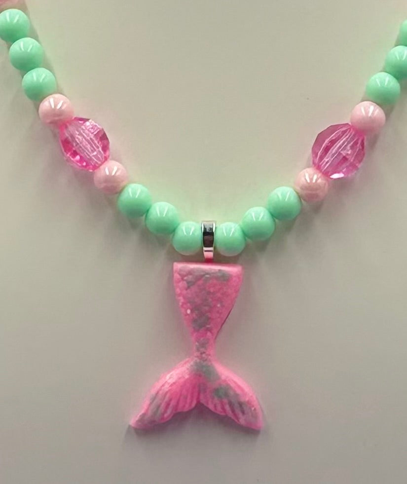 Pink Pastel Mermaid Tail Glow in the Dark Necklace