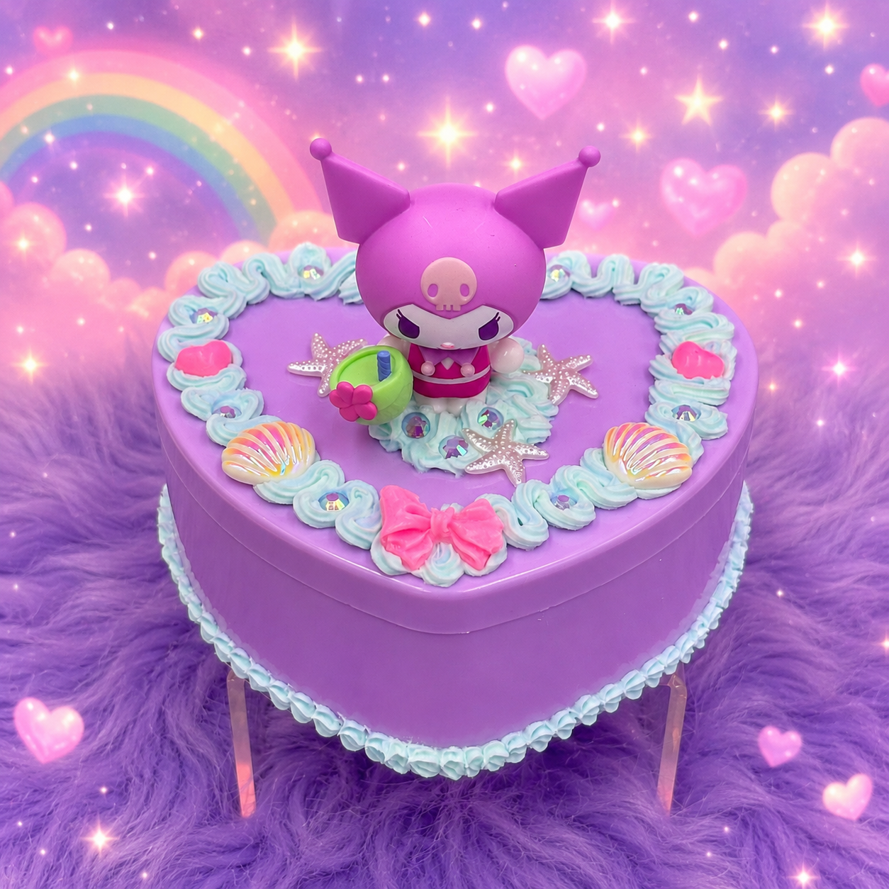 Beach Time Purple Bunny Whipped Decoden Jewelry Box | Glow in the Dark | Kawaii Organizer