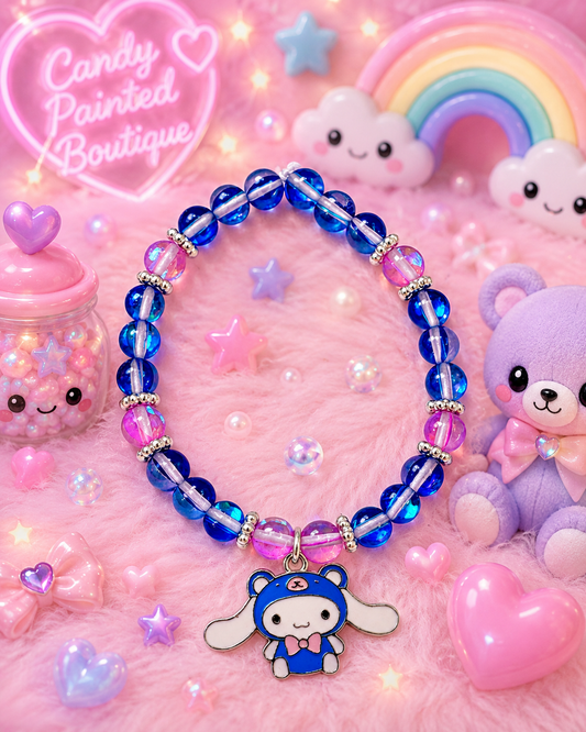 Blue & Pink Aura Quartz Kawaii Puppy Bracelet