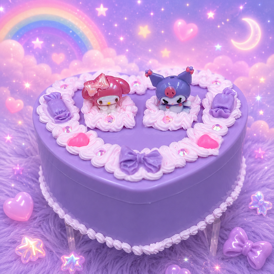 Sweet Best Friends Whipped Decoden Heart Jewelry Box – Handmade Kawaii Mirror Storage Box