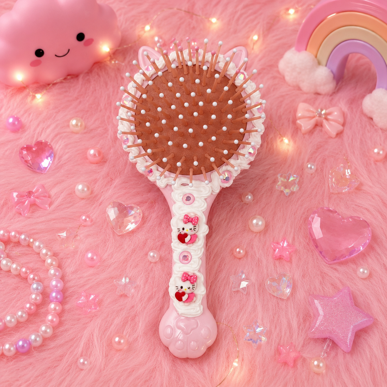 Candy Painted Kawaii Kitty Hair Brush with Mirror