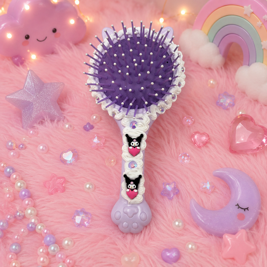 Kawaii Purple Bunny Whipped Decoden Mirror Hair Brush