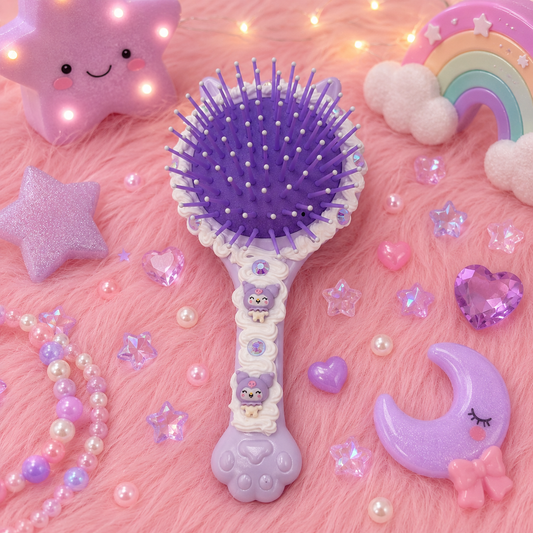 Pastel Purple Kawaii Bunny Mirror Hair Brush