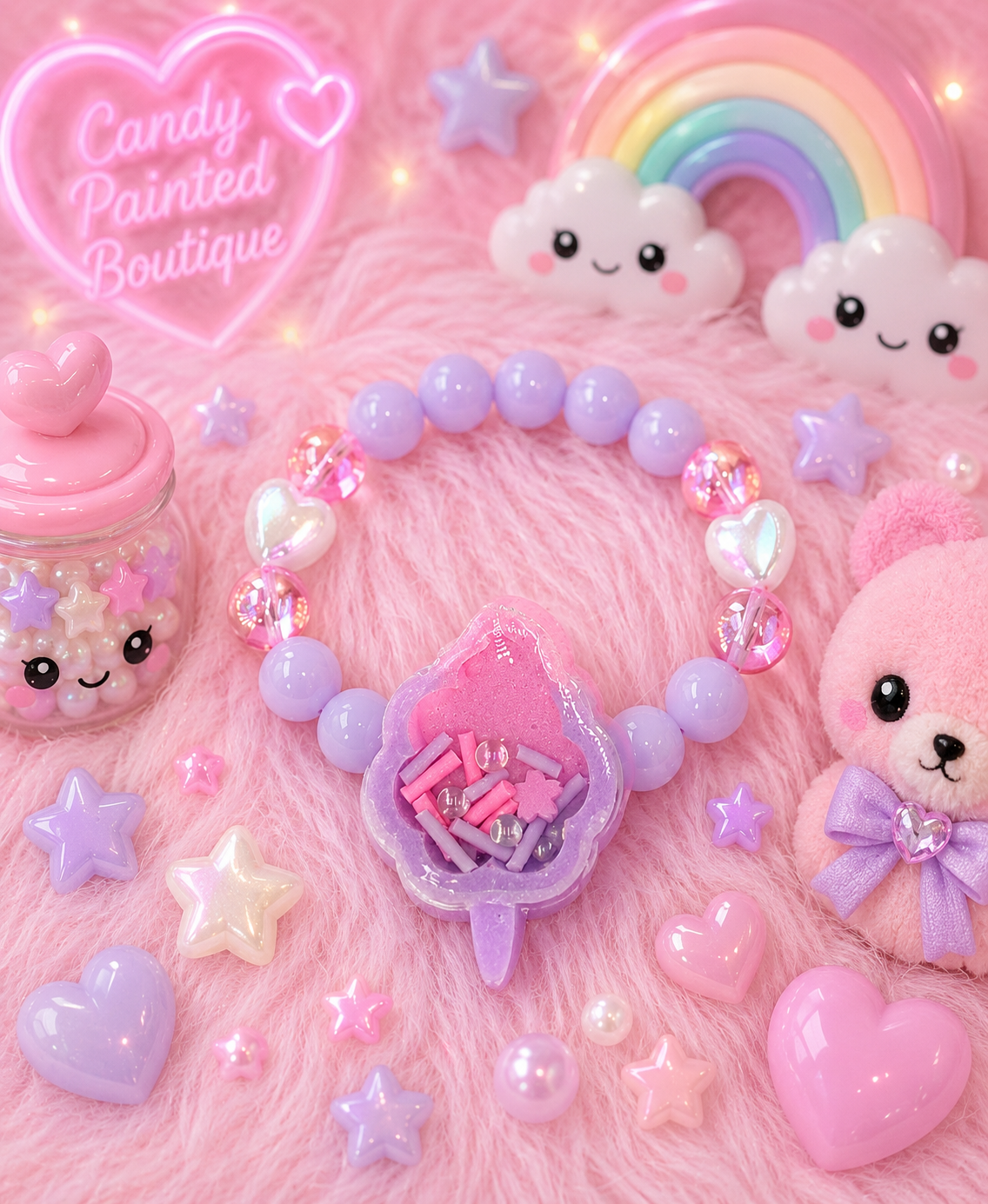 Pink & Purple Cotton Candy Glow in the Dark Shaker Bracelet
