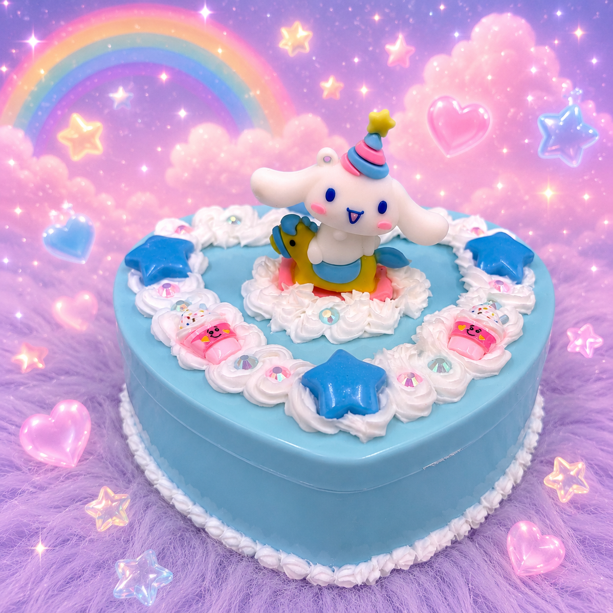 Party Puppy Whipped Decoden Heart Jewelry Box – Handmade Kawaii Mirror Storage Box